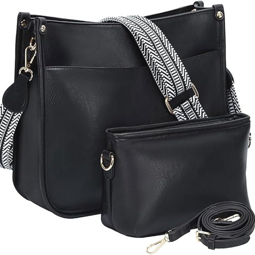 Beautiful Vegan Boho Crossbody Handbag and Purse Set (Black) - Picture 5 of 11